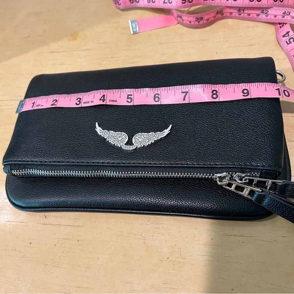 Zadig & Voltaire Black Leather Shoulder Bag with Silver Wing Emblem - Picture 11 of 15